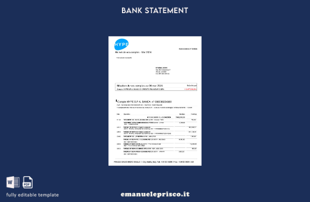 modello word di estratto conto bancario stile verificato Italia HYPE SPA
